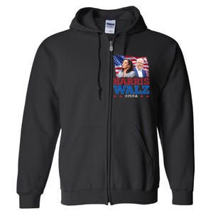 Harris Walz President Election 2024 Kamala Harris Tim Walz America Flag Design Full Zip Hoodie