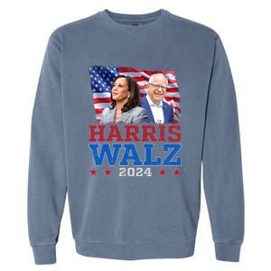 Harris Walz President Election 2024 Kamala Harris Tim Walz America Flag Design Garment-Dyed Sweatshirt