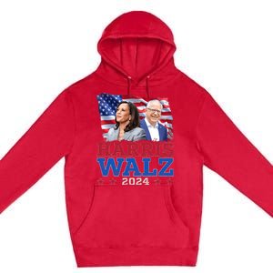 Harris Walz President Election 2024 Kamala Harris Tim Walz America Flag Design Premium Pullover Hoodie