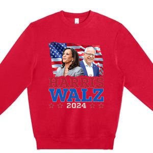 Harris Walz President Election 2024 Kamala Harris Tim Walz America Flag Design Premium Crewneck Sweatshirt