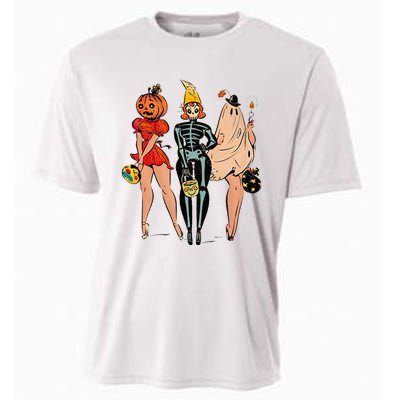 Halloween Witch Pin Up Retro Vintage Pumpkin Cooling Performance Crew T-Shirt