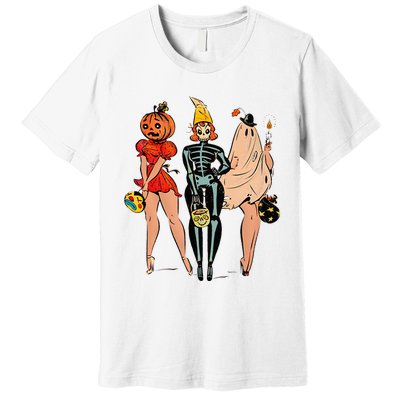 Halloween Witch Pin Up Retro Vintage Pumpkin Premium T-Shirt