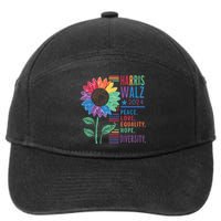 Harris Walz Peace Love Equality Hope Diversity Kamala 2024 7-Panel Snapback Hat