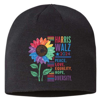 Harris Walz Peace Love Equality Hope Diversity Kamala 2024 Sustainable Beanie