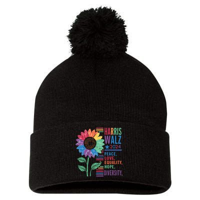 Harris Walz Peace Love Equality Hope Diversity Kamala 2024 Pom Pom 12in Knit Beanie