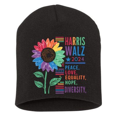 Harris Walz Peace Love Equality Hope Diversity Kamala 2024 Short Acrylic Beanie