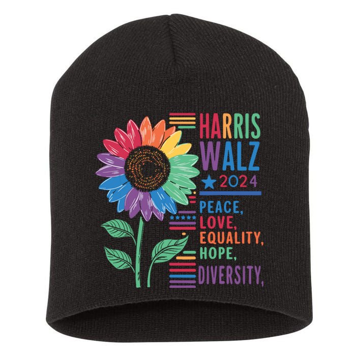 Harris Walz Peace Love Equality Hope Diversity Kamala 2024 Short Acrylic Beanie