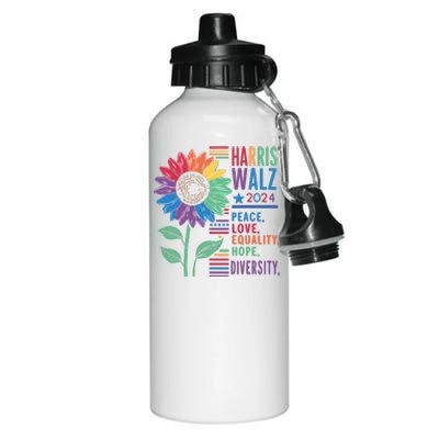 Harris Walz Peace Love Equality Hope Diversity Kamala 2024 Aluminum Water Bottle 