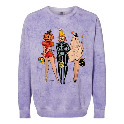 Halloween Witch Pin Up Retro Vintage Pumpkin Colorblast Crewneck Sweatshirt