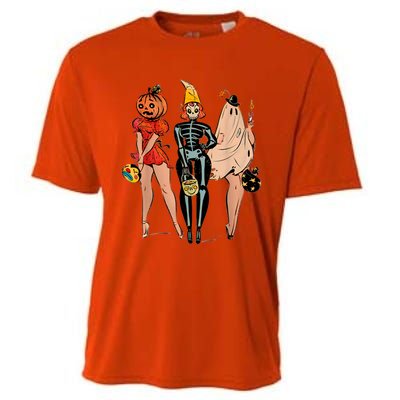 Halloween Witch Pin Up Retro Vintage Pumpkin Cooling Performance Crew T-Shirt