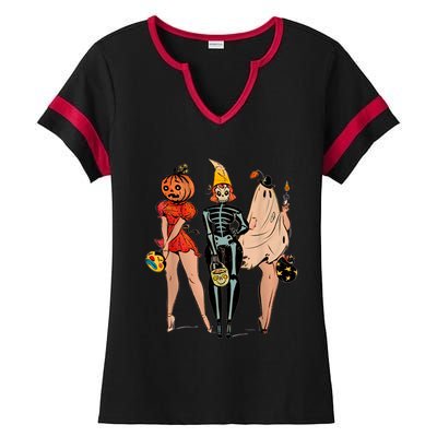 Halloween Witch Pin Up Retro Vintage Pumpkin Ladies Halftime Notch Neck Tee