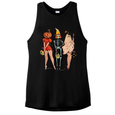 Halloween Witch Pin Up Retro Vintage Pumpkin Ladies PosiCharge Tri-Blend Wicking Tank