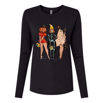 Halloween Witch Pin Up Retro Vintage Pumpkin Womens Cotton Relaxed Long Sleeve T-Shirt