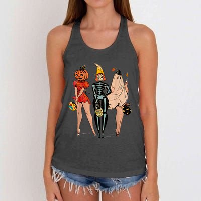 Halloween Witch Pin Up Retro Vintage Pumpkin Women's Knotted Racerback Tank