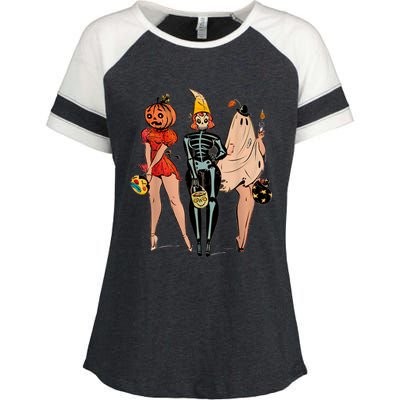 Halloween Witch Pin Up Retro Vintage Pumpkin Enza Ladies Jersey Colorblock Tee