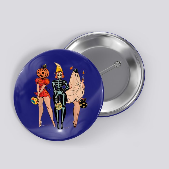 Halloween Witch Pin Up Retro Vintage Pumpkin Button