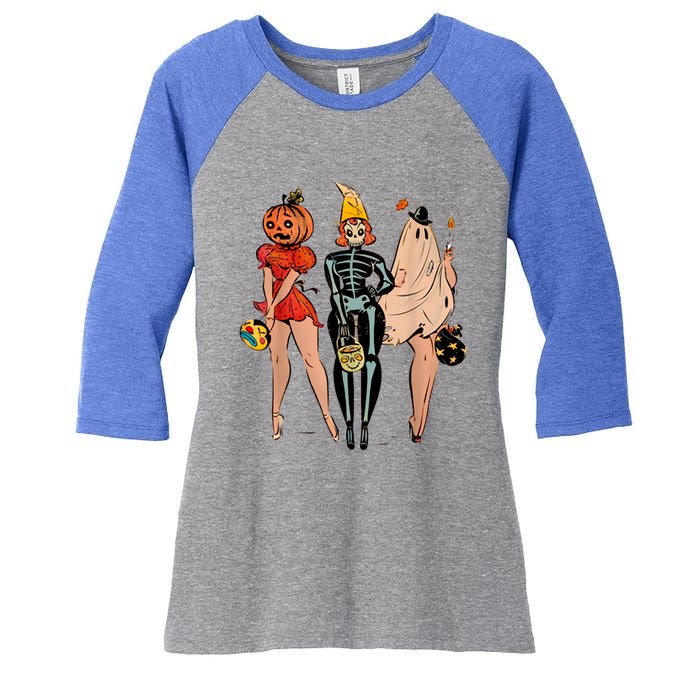 Halloween Witch Pin Up Retro Vintage Pumpkin Women's Tri-Blend 3/4-Sleeve Raglan Shirt