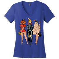 Halloween Witch Pin Up Retro Vintage Pumpkin Women's V-Neck T-Shirt