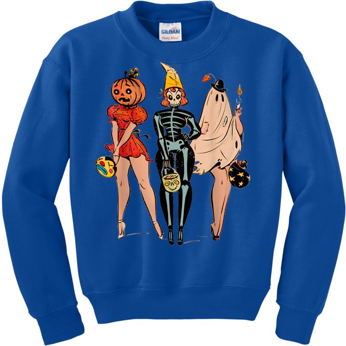 Halloween Witch Pin Up Retro Vintage Pumpkin Kids Sweatshirt