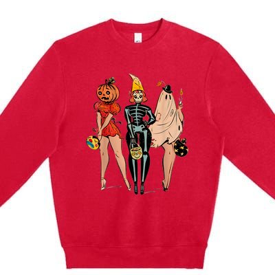 Halloween Witch Pin Up Retro Vintage Pumpkin Premium Crewneck Sweatshirt