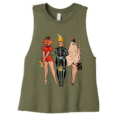 Halloween Witch Pin Up Retro Vintage Pumpkin Women's Racerback Cropped Tank