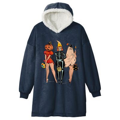 Halloween Witch Pin Up Retro Vintage Pumpkin Hooded Wearable Blanket