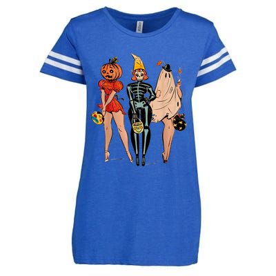 Halloween Witch Pin Up Retro Vintage Pumpkin Enza Ladies Jersey Football T-Shirt