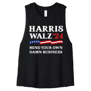 Harris Waltz President Election Patriotic 2024 Mind Your Own Damn Business Funny Women's Racerback Cropped Tank