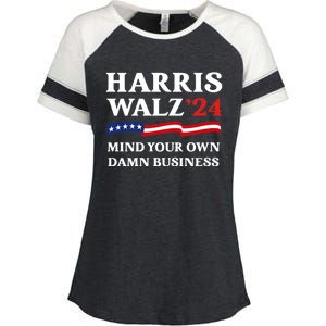 Harris Waltz President Election Patriotic 2024 Mind Your Own Damn Business Funny Enza Ladies Jersey Colorblock Tee