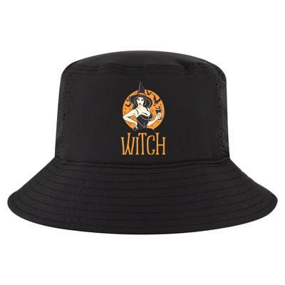 Halloween Witch Pin Up Retro Vintage Pumpkin Cool Comfort Performance Bucket Hat