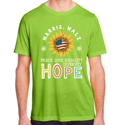 Harris Walz Peace Love Equality Diversity Hope Sunflower Gift Adult ChromaSoft Performance T-Shirt