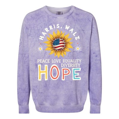 Harris Walz Peace Love Equality Diversity Hope Sunflower Gift Colorblast Crewneck Sweatshirt