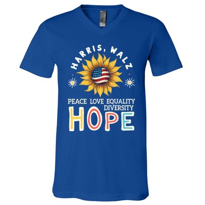 Harris Walz Peace Love Equality Diversity Hope Sunflower Gift V-Neck T-Shirt