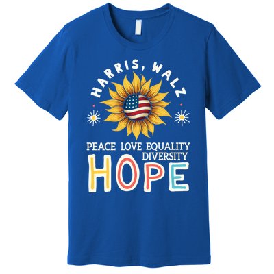 Harris Walz Peace Love Equality Diversity Hope Sunflower Gift Premium T-Shirt