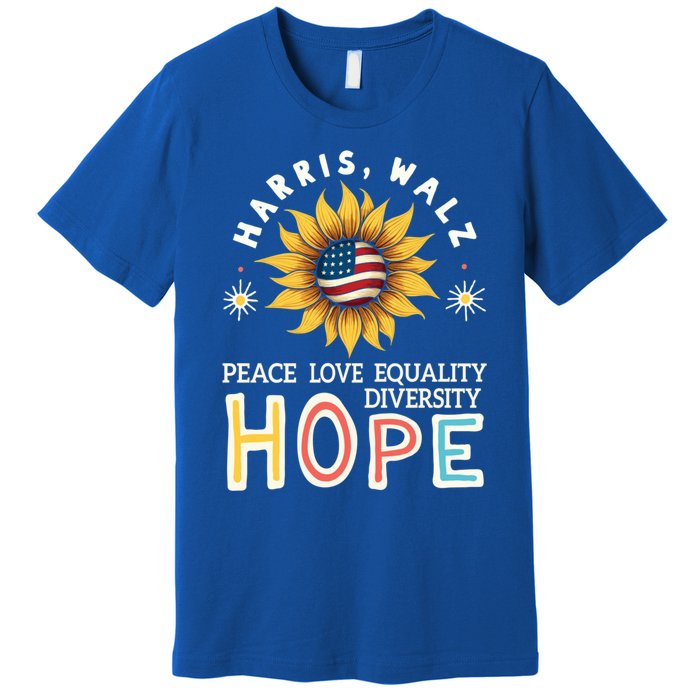 Harris Walz Peace Love Equality Diversity Hope Sunflower Gift Premium T-Shirt