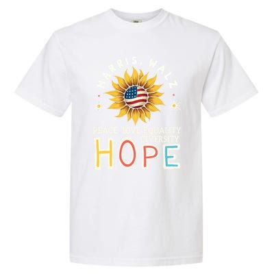 Harris Walz Peace Love Equality Diversity Hope Sunflower Gift Garment-Dyed Heavyweight T-Shirt