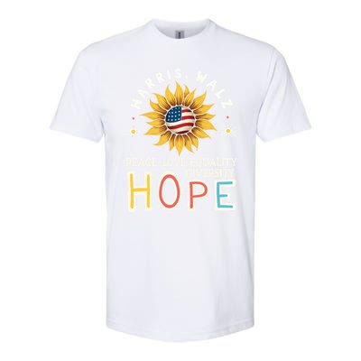 Harris Walz Peace Love Equality Diversity Hope Sunflower Gift Softstyle CVC T-Shirt