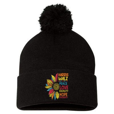 Harris Waltz Peace Love Equality Hope Diversity Pom Pom 12in Knit Beanie