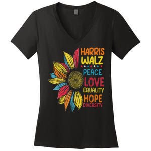 Harris Waltz Peace Love Equality Hope Diversity Women's V-Neck T-Shirt