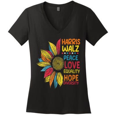 Harris Waltz Peace Love Equality Hope Diversity Women's V-Neck T-Shirt
