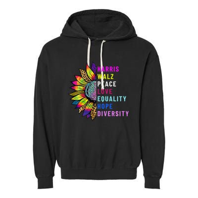 Harris Walz Peace Love Equality Hope Diversity Garment-Dyed Fleece Hoodie