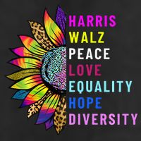 Harris Walz Peace Love Equality Hope Diversity 7 Panel Mesh Trucker Snapback Hat