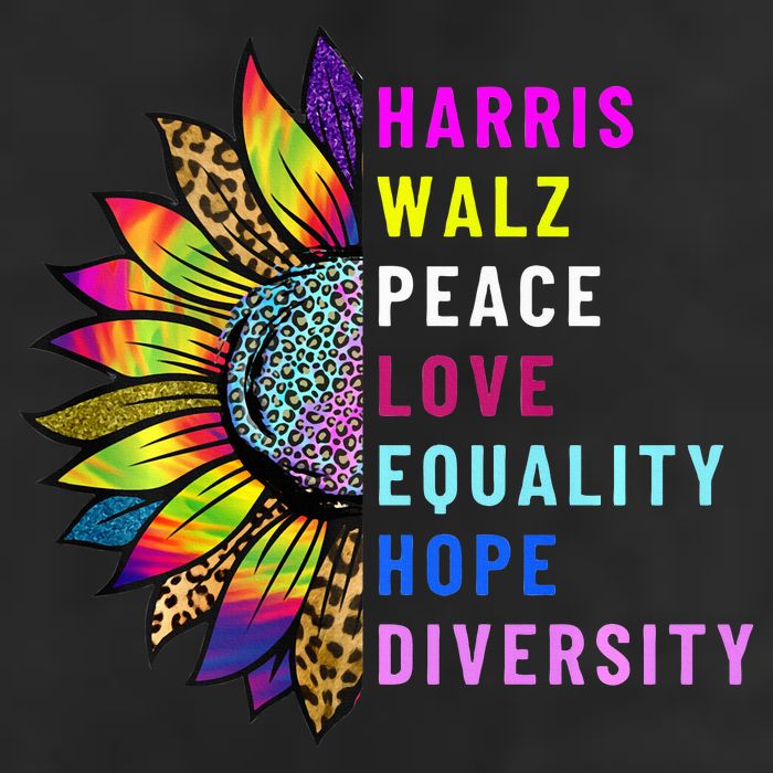 Harris Walz Peace Love Equality Hope Diversity 7 Panel Mesh Trucker Snapback Hat
