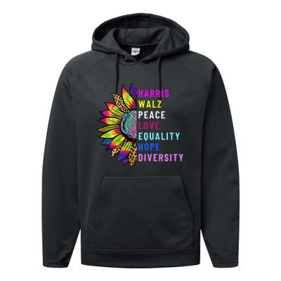 Harris Walz Peace Love Equality Hope Diversity Performance Fleece Hoodie