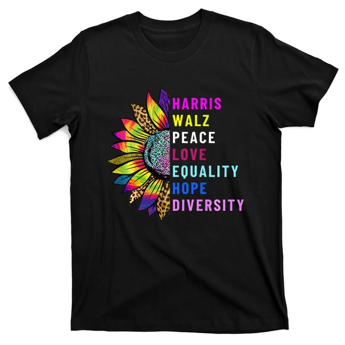 Harris Walz Peace Love Equality Hope Diversity T-Shirt