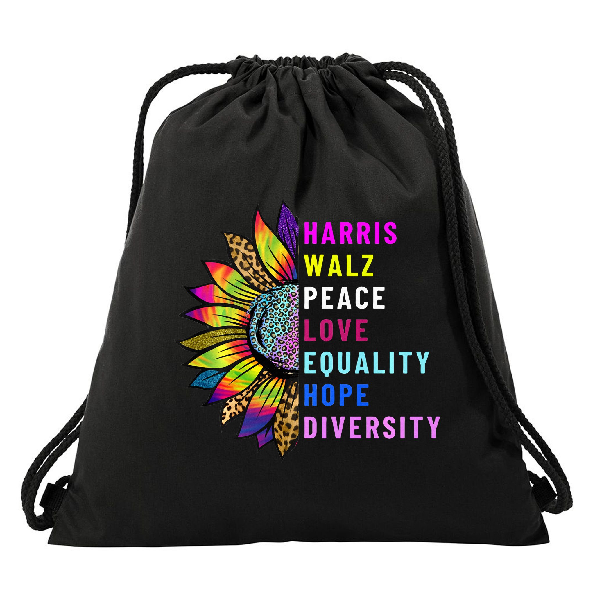 Harris Walz Peace Love Equality Hope Diversity Drawstring Bag