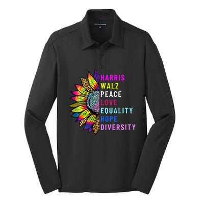 Harris Walz Peace Love Equality Hope Diversity Silk Touch Performance Long Sleeve Polo