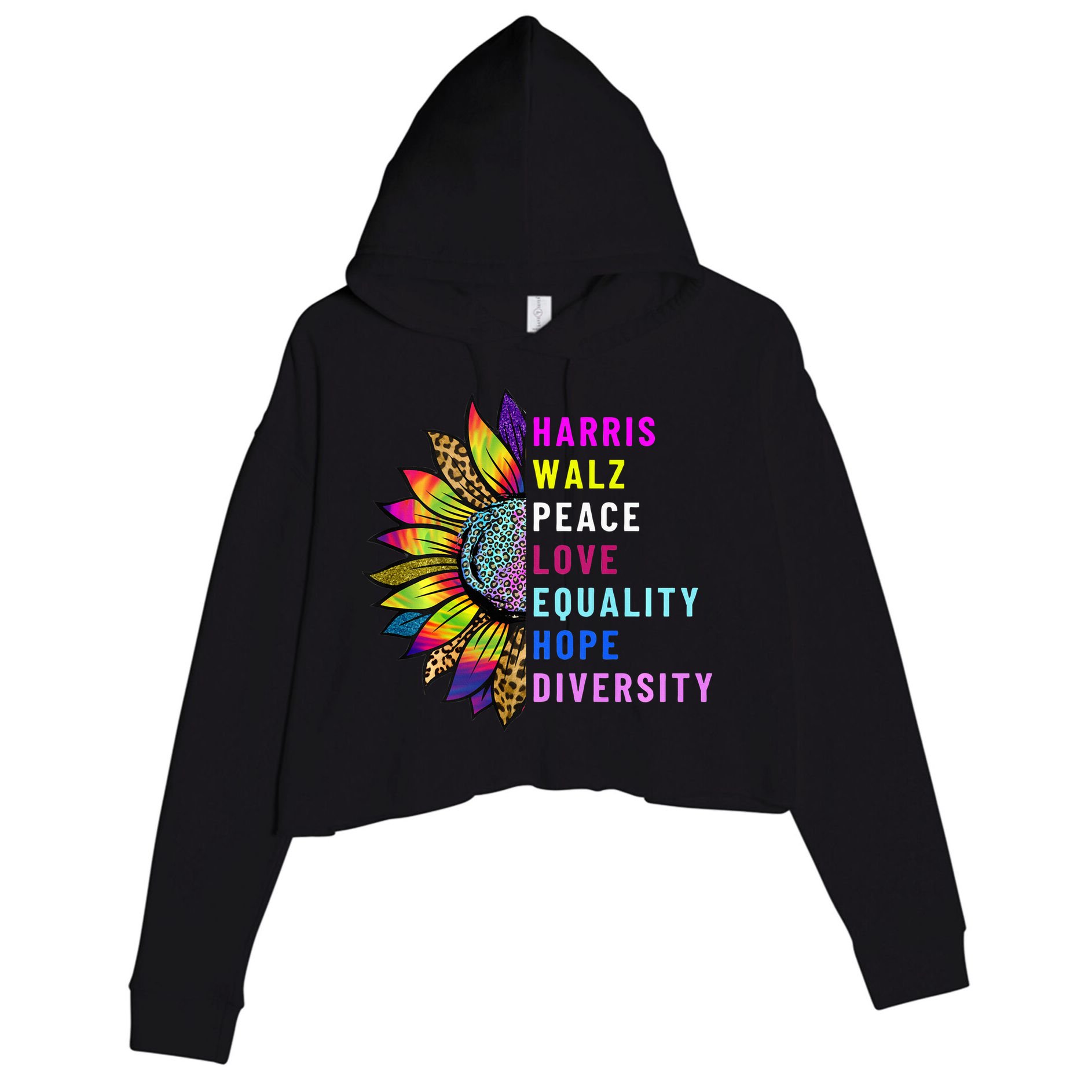 Harris Walz Peace Love Equality Hope Diversity Crop Fleece Hoodie