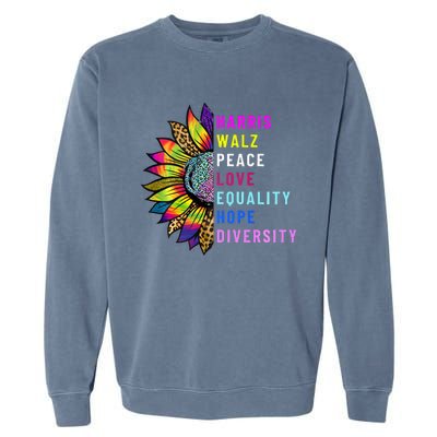 Harris Walz Peace Love Equality Hope Diversity Garment-Dyed Sweatshirt