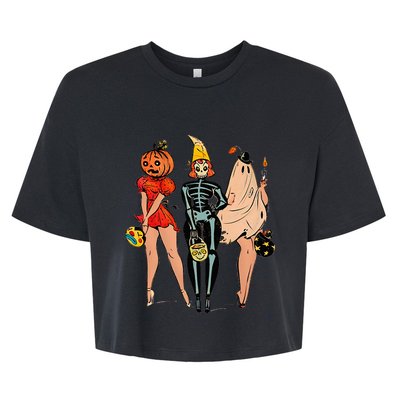 Halloween Witch Pin Up Retro Vintage Pumpkin Bella+Canvas Jersey Crop Tee